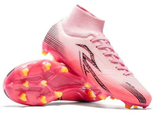 Chaussures de Football Hautes Homme et Femme TF & FG avec Adhérence Renforcée Matériau Respirant pour Terrain Extérieur,Pink FG,37 EU
