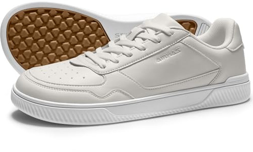 AIRHAS Men's Barefoot Shoes | Wide Toe Box Minimalist Sneakers | Vegan Leather Zero Drop Casual Walking Shoes(White 13.0W)