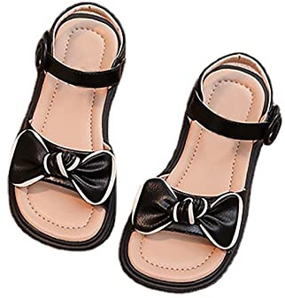 Générique Fille Blanc Cassé Décontractée Sandales modèles princesse chaussures tenue quotidienne petit enfant/grands enfants Fille Vert Orteils Séparés Sandales (Black, 33 Big Kids)