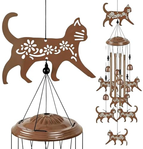 FUHAMJ 1 Pezzi Gatto Campane A Vento, Scacciapensieri Da Appendere, Decorazioni Giardino, Campane Tubolari Da Giardino, Decorazioni Giardino Per Esterno (A)