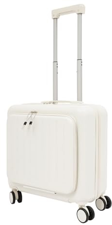 DAHAD 18 tums laptopväska, handbagage, handbagage med rullskridskor, portfölj med laptopfack, USB-port och mugghållare, lätt resväska med kombinationslås för arbete och resor, Vit, 45 cm x 24 cm x 41