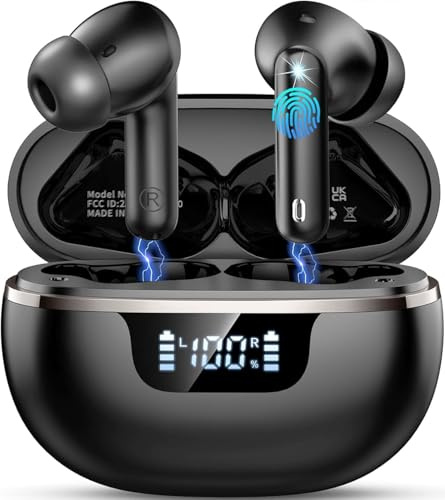 Nuovo Cuffie Bluetooth 5.4, Auricolari Bluetooth Stereo HiFi Con 4 ENC Microfoni Anti-Rumore, Durata 50 Ore Cuffiette In Ear, Impermeabili IP7 Cuffie Senza Fili, Cuffiette Touch Control, LED-Display