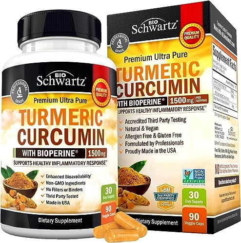 BioSchwartz Kurkuma-Curcumin mit BioPerine 1500 mg – Natürliche Gelenkunterstützung mit 95% standardisierten Curcuminoiden und schwarzem Pfefferextrakt für eine ultrahohe Absorption