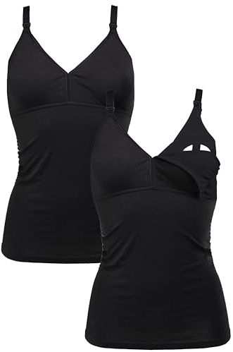 Herzmutter Camisole Allaitement Coton - OekoTex100 - débardeur Allaitement - sous Vetement Femme - Bustier intégré - Top Bretelle Ajustable - Lot de 2-5420 (L, Noir, 2X)
