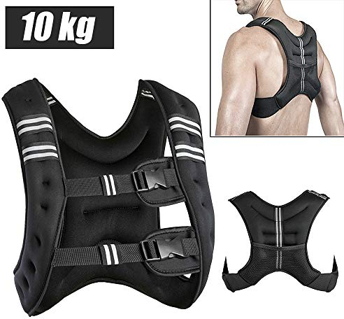 EMMEXX Chaleco de Entrenamiento con Peso de 10 kg, Negro, Clásico, con Peso de Hierro, para Correr, Ciclismo, Entrenamiento Cardio y de Musculación