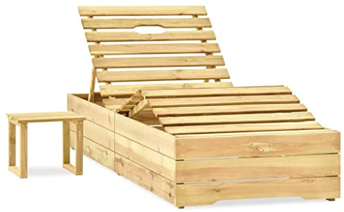 QZZCED Lettino da giardino in legno di pino massiccio con tavolino ausiliario, schienale regolabile e poggiapiedi, mobile da esterno, resistente alle intemperie e facile da pulire per terrazza