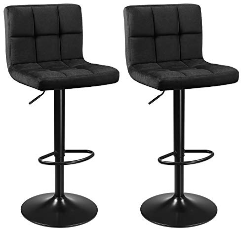 SONGMICS Barhocker, 2er Set, Barstühle, mit Samtbezug, höhenverstellbar, Drehstühle, Küchenstühle mit Rückenlehne und Fußstütze, Metall, schwarz LJB014B01