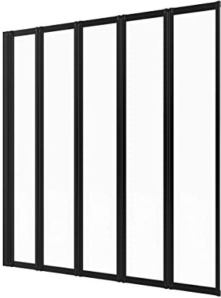 AURLANE Pare Baignoire 5 Volets pivotants - Profiles Noir Mat - Verre Transparent 4mm - QUINTUPLE Black