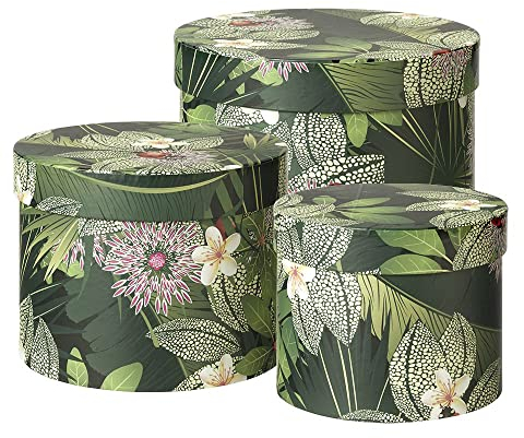 Oasis® Round Green Fauna Lined Hat Boxes - Leaf & ladybird Pattern Gift Storage Box with Lid - Set of 3