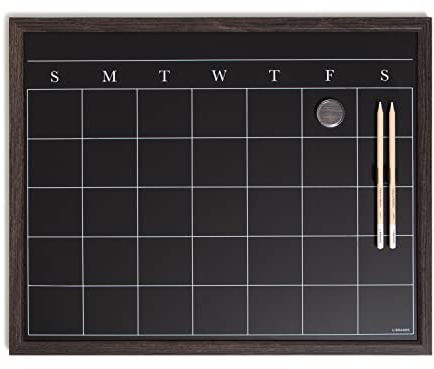 U Brands 16 x 20 Magnetic Monthly Calendar Chalkboard with Rustic Wood Frame, Blackboard Surface, Wall Mountable, Monthly Planner Board, Magnetic Calendar for Home, Office, Kitchen, Classroom