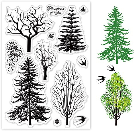 GLOBLELAND Spring Forest Clear Stamps Trees Swallows Silicone Clear Stamp Seals for Cards Making DIY Scrapbooking Photo Journal Album Decoration