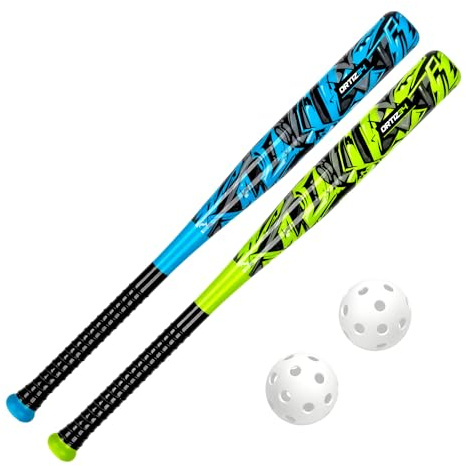 Ortiz34 Bat & Ball Set - Graffiti Plastic Bat & Ball Homerun Set- David Ortiz Backyard Baseball Set for Youth, Kids, Teenagers, Adults (2 Pack Bat & Ball Set, Blue/Volt)