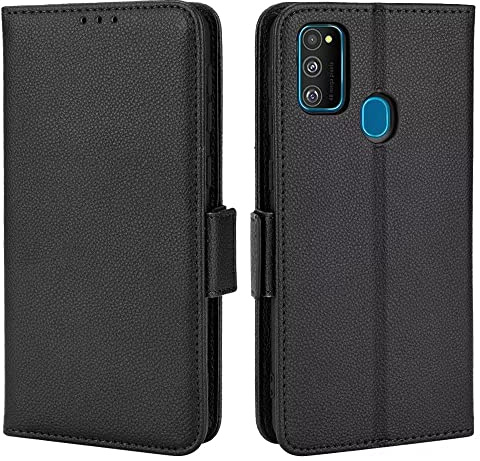 Topme Leder Tasche Hülle für Samsung Galaxy M21 / Galaxy M30s (6.4 Inches), [einfache Telefonhülle mit Litschi-Muster] - Schwarz