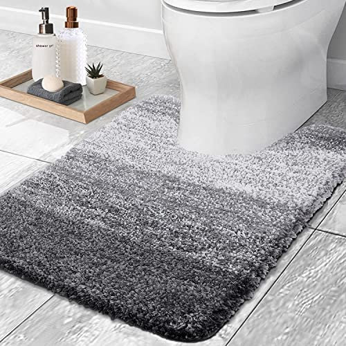 smiry Microfiber U-Shape Toilet Mat, Non-Slip Shaggy Soft Pedestal Mat for Bathroom, Water Absorbent bath mat, 50 x 60 cm, Grey