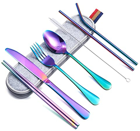 Kit de camping 8 pièces set d'assiettes et couverts passe au lave-vaisselle résistant à la décoloration adapté pour les voyages
