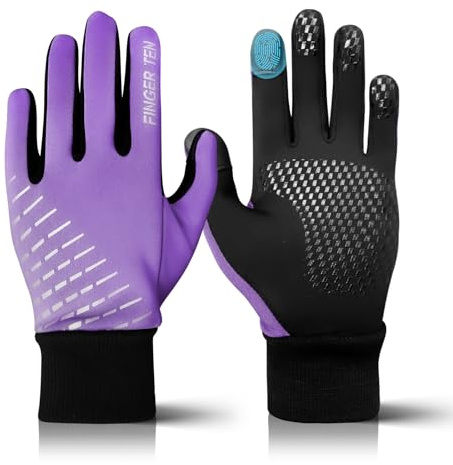FINGER TEN Winter Gloves Touchscreen for Kids Boys Girls Running Thermal Gloves for Cold Weather, Youth Lightweight Warm Touch Screen Gloves for Hiking Skating Football (Purple, X-Small)