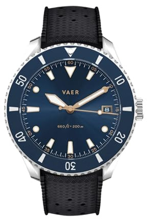 Vaer DS4 Solar Dive Watch for Men - Ocean Ready 20 ATM Solar Powered - Perpetual Time Keeping Sapphire Crystal (+/- 20 Seconds/Month) - 2 Quick-Change 20mm Straps - Gifts for Dad - 42mm (Medium)