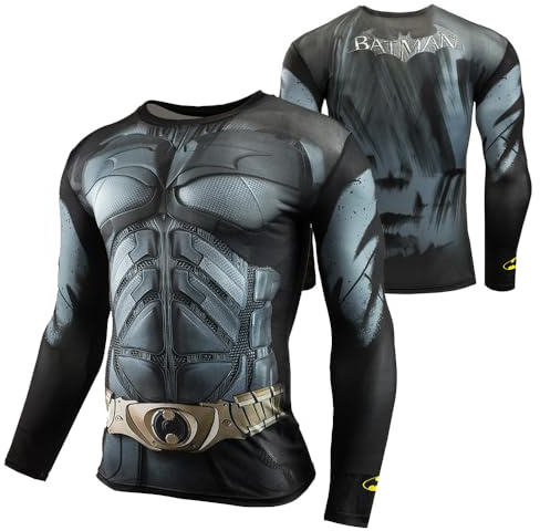 WalnutKing Maglietta Sportiva da Uomo, Maniche Lunghe, Design Supereroe 3D, Abbigliamento Compressivo per Palestra, Corsa, Fitness (IT, Testo, XXL, Regular, Regular, DC04)