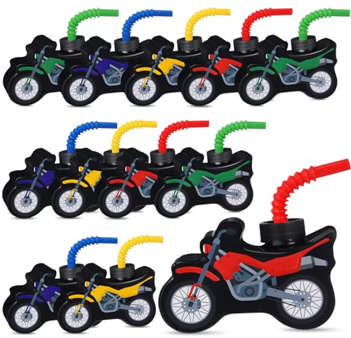 Tanlade 12 Sets Dirt Bike Cups with Straws,Plastic Motorcycle Cup Dirt Bike Birthday Party Favor Reusable Race Car Party Bottles for Motorcycle Race Car Supplies
