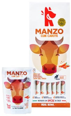 Cibo per cani al manzo naturale, 14 buste x 150g, monoproteico e senza cereali e conservanti, pappa fresca casalinga, Made in Italy, adatto a tutte le razze e taglie