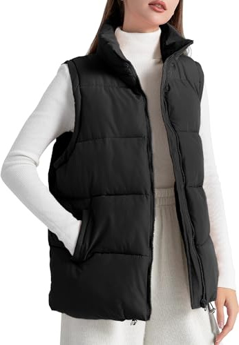Maeau - Gilet Femme Sans Manches Manteaux en Duvet Col Montant Chaude Veste en Coton Automne Hiver L Noir