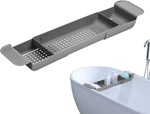 Bandeja de bañera: Rejilla de Buzo Ajustable con Ranuras de Drenaje rápido, Base de no Llave, Superficie Impermeable | Organizador de Almacenamiento de baño de Ducha de champú, Accesorio de s