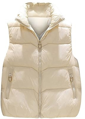 AnnSemo Women's Sleeveless Jackets Casual Quilted Gilets Puffer Vest Body Warmer Stand Collar Waistcoat with Zippered Pockets Cosy Zip Up Gilets for Women UK Winter Padded Coat