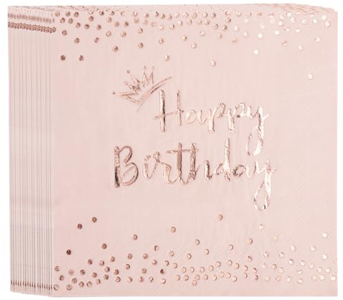 KQDRAVINE 40 stycken Rosa Födelsedagsservetter 33x33cm Bordsdekoration Födelsedagsservetter för Barn Flickor Festdekoration Födelsedagsfirande Anniversarium Brudskötsel Festdekoration