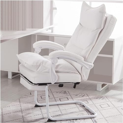 Armstol Executive Office Chair High Back Desk-stol, 90 ° -170 ° Justerbart ryggstöd, PU-läderuppgiftsstol med fotstöd, vitstorlek LWX