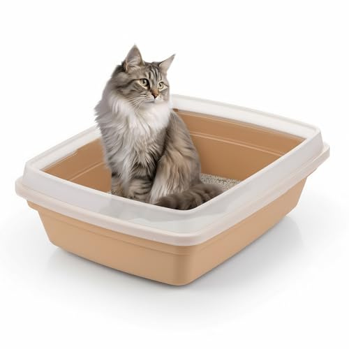 Iris Ohyama, Bac a Litiere pour Chat, Petit, Beige, Nettoyage Facile, Maison de Toilette, Rebords Amovibles, Anti-Fuite, pour Chats Adultes, Chatons, sans BPA, Ouverture en Haut, CLH-12S
