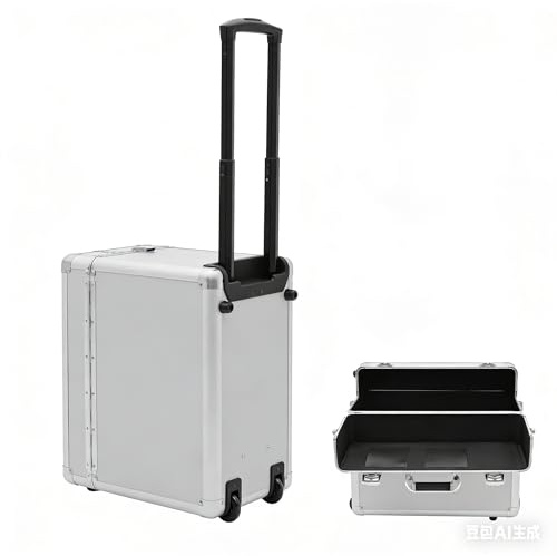 MELAQULY Mallette de pilote - 39 x 24 x 48 cm - Avec clé - Mallette à roulettes en alliage d'aluminium avec barre télescopique jusqu'à 30 kg