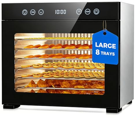 Food Dehydrator Machine, Powerful Dehydrator with 8 Stainless Steel Trays, Adjustable Timer & Temperature, Quiet Food Dryer for Jerky, Fruits, Herbs, Dog Treats