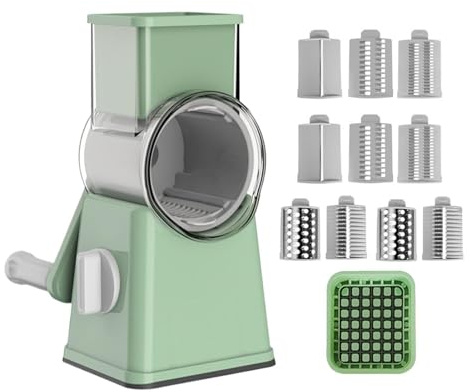 Rallador De Queso Rotatorio - Mandolina De Cocina Manual | Cortador De Verduras Multifuncional Con 5 Cuchillas De Tambor De Acero Inoxidable, Picador De Nueces Y Cortador En Cubitos Profesional