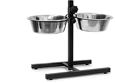 Relaxdays Futterstation Hund, 2,2 l Edelstahlnäpfe, Napfständer höhenverstellbar HBT 42 x 53 x 26cm, rutschfest, silber