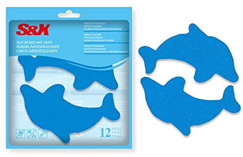 S&X Anti Slip Bath Stickers Kids Friendly – Cute Dolphin-Shaped Non Slip Tape for Bathroom Shower and Tub – Strong Adhesive, Durable Bath Mat Alternative, 12pcs