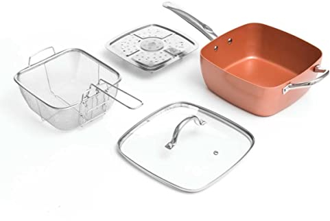 InnovaGoods® Padella antiaderente 24 cm multifunzione 5 in 1 Copper Coppans, x4 accessori inclusi, materiale alluminio, colore rame/argento, adatta a tutti i tipi di cucine. Privo di PFOA