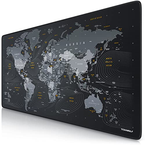 TITANWOLF - XXL Alfombrilla para ratón 900 x 400 mm - Speed Gaming Mousepad - Mouse Pad para Ordenador - Base para Mesa Grandes Dimensiones - Diseño: Planisferio