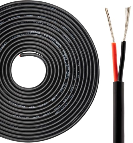 URCIANOW 22AWG 0.3mm 2 Core Cable 20M Low Voltage | Tinned Copper Stranded Flex, 2.5A 300V, PVC Insulated, for LED Strips, Lighting, Electronics & DIY Projects, Easy to Strip