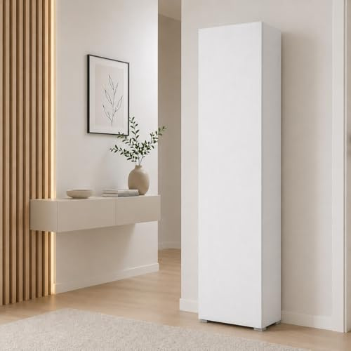 Yellowshop - Armadio Colonna Multiuso Salvaspazio con 7 Ripiani regolabili – Mobile Alto a 1 Anta per Cucina, Bagno, Ingresso o Lavanderia – Made in Italy diversi colori (Bianco)