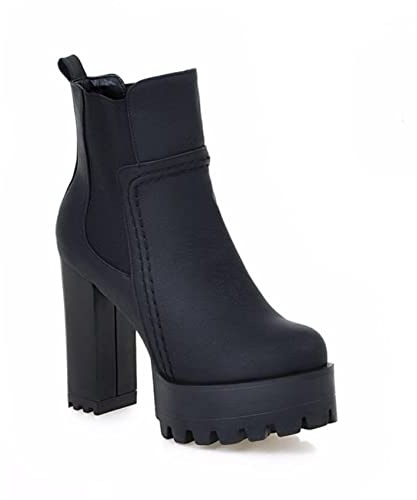OTMYIGO Botas de Invierno para Mujer, Zapatos de Invierno para Mujer, Zapatos tacón Cuadrado para Mujer, Botines Gruesos con Plataforma tacón Alto, Botas Chelsea, Botas de tacón para Mujer,Negro,38