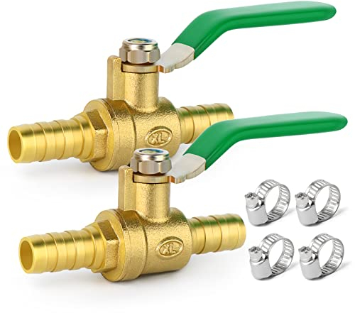 ERGAOBOY 2 Pcs 2 Way 8mm Straight Barb Shut Off Ball Valve, 8mm Hose Barb Switch Brass Ball Valve with 4 Clamps