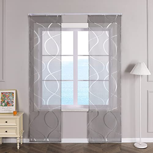 ESLIR Schiebegardinen Voile Flächenvorhänge Set 2er Schiebevorhang Wohnzimmer Gardinen mit Klettband Gardinenschals Transparent Vorhang Ausbrenner Grau BxH 57x175cm 2 Stück