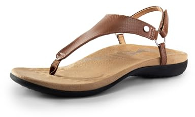 DREAM PAIRS Women's Flat Sandals Arch Support Orthopedic Comfortable Soft Cushion Summer T-Strap Walking Thong Sandals,Size 7,Brown,SDFS2407W