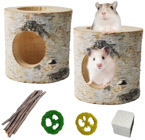 MUYG Wooden Hamster Tunnels,Natural Birch Wood Hamster Tree Hole Tube Hamster Chew Toy Small Animal Hollow Tree Trunk Tube Hideout Climbing Toy Cage Accessories for Guinea Pig Chinchilla Gerbil Rat