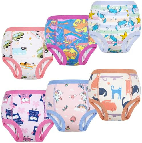 FLYISH DIRECT Culotte d'apprentissage, Culotte apprentissage propreté fille et garçon 100% coton absorbant 6 paquets, Culotte d'apprentissage Enfant Anti-Fuite Lavable, 8 ans, Rose Mignon