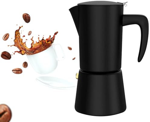 Collgene Moka Pot Espresso, Stainless Steel Italian Coffee Maker Stovetop Espresso Maker for Camping or Home Use, Induction Moka Pot 6 Cups (10oz/300ml), Black
