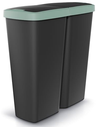 Monzana® Double poubelle cuisine 2x25 litres 2 compartiments couvercle bouton corbeille papier bureau déchets bio tri sélectif recyclage noir-vert