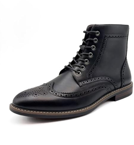 Finishing & Sewing Bottes à bout ailé pour hommes, style richelieu classique, bottes habillées à lacets Oxford