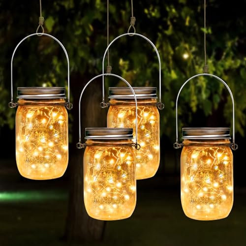 4 Stück Solarlaterne Für Außen, Solarlampen Für Außen, 30 LED Solar Laterne Gartenleuchten Solarleuchten Für Außen Solar Einmachglas Leuchte Hängend Wasserdicht Für Garten, Terrasse, Party, Dekor