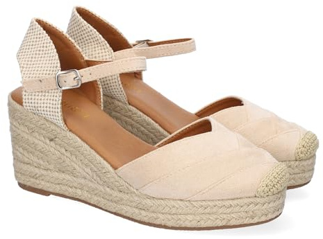shoes&blues.es 91773 Sandalia de Cuna de Yute para Mujer, Comodo y Elegante, Diseno Moderno con Detalles de Costura en la Pala y Cierre de Hebilla, Ideales para Primavera-Verano. Beige Talla 39